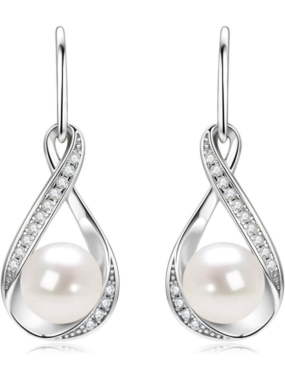 Elegant Freshwater Pearl Drop Earrings, Sterling Silver Dangle Jewelry for